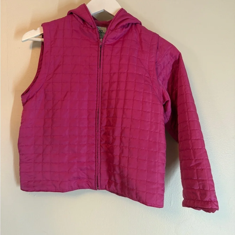 Lilly Pulitzer Hoodie Jacket Vest Girls 10 L Pink Quilted Convert Zip Off Sleeve